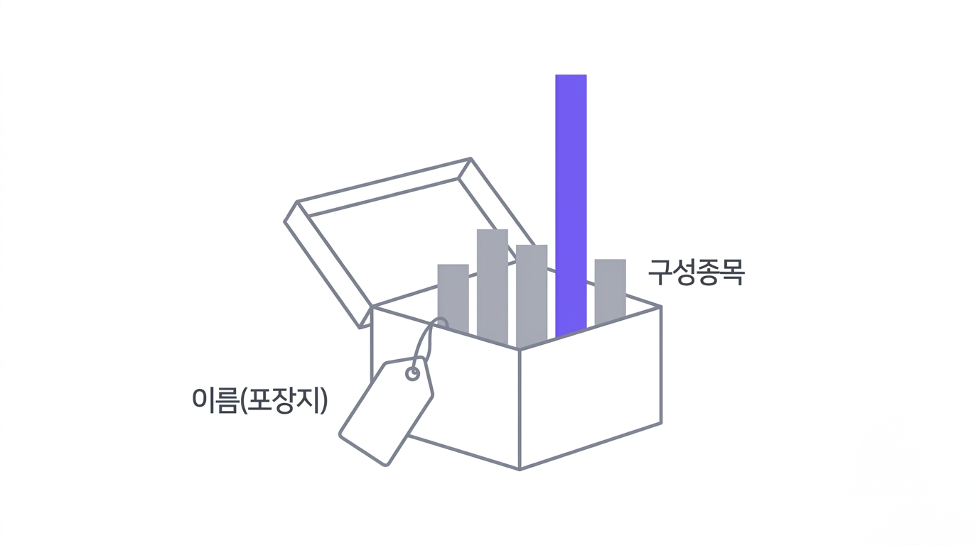 ETF 상자를 열어 상위 구성종목 막대를 들여다보는 도식