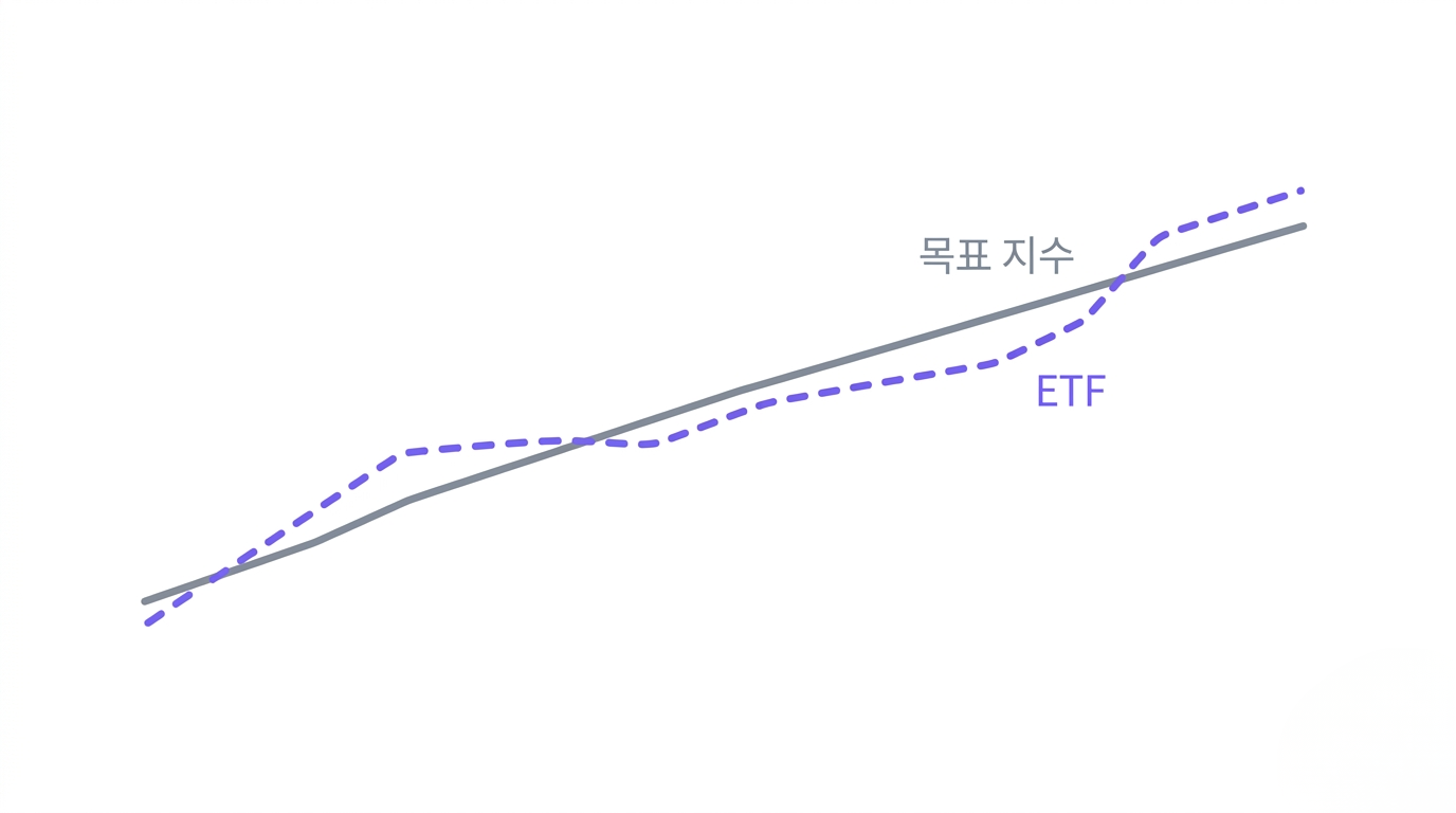 ETF가 목표 지수를 따라가다 위아래로 살짝 엇나가는 도식