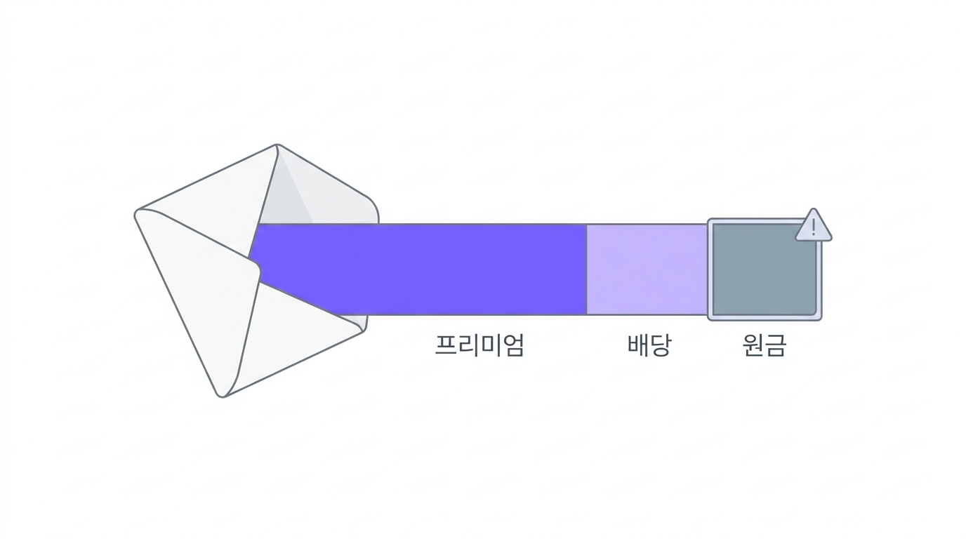 분배금 봉투를 열어보니 프리미엄·배당·원금 세 칸으로 나뉘어 있는 해부도 일러스트